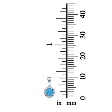 Round Lab Created Blue Opal & Cubic Zirconia 925 Sterling Silver Charm Pendant